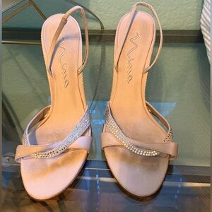 Perfect for a wedding! Nina Women's Nude Strappy Heels with rhinestones